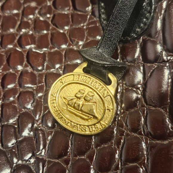 Brahmin Crocodile Embossed Brown Leather Handbag - Picture 3 of 11